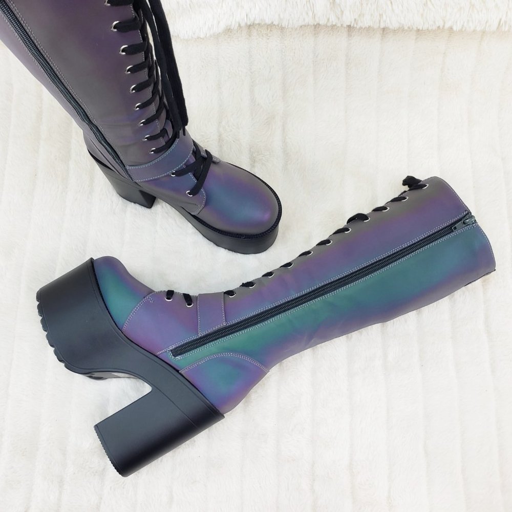 Reflective Lace Up Platform Knee Boots Cyber Punk Festival_3